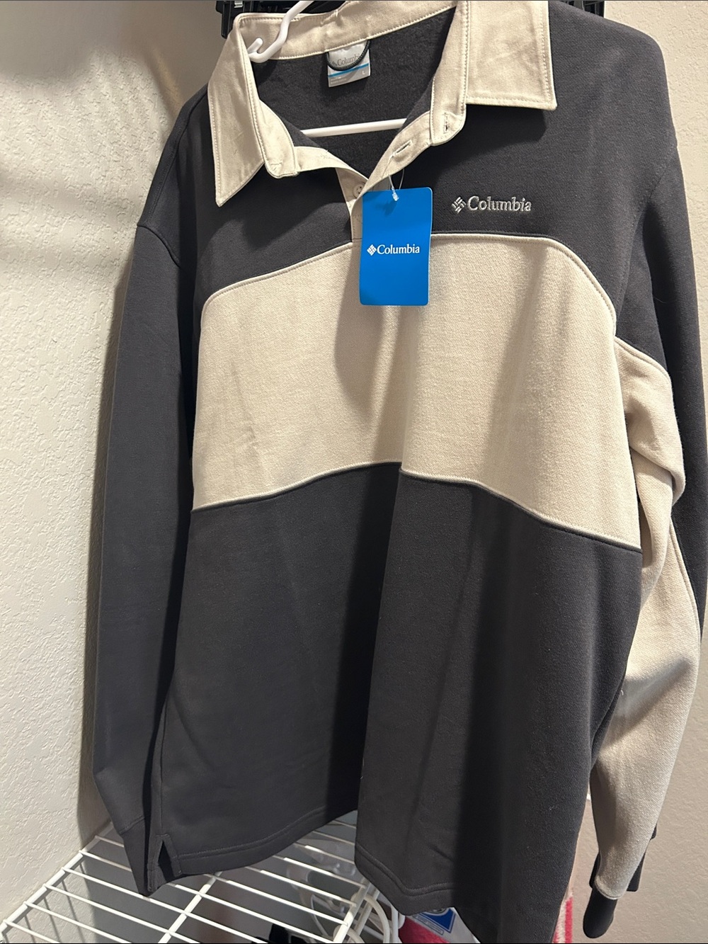 Columbia Two-Tone Black and Cream Rugby Pullover